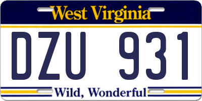 WV license plate DZU931