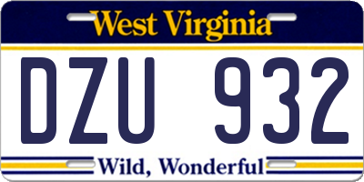 WV license plate DZU932