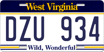 WV license plate DZU934