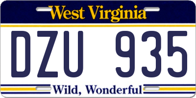 WV license plate DZU935