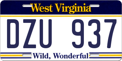 WV license plate DZU937