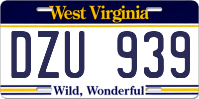 WV license plate DZU939