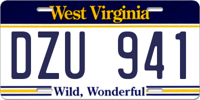 WV license plate DZU941