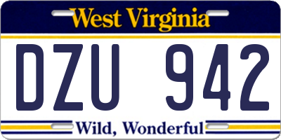 WV license plate DZU942
