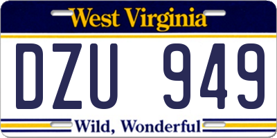 WV license plate DZU949