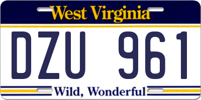 WV license plate DZU961