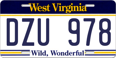 WV license plate DZU978