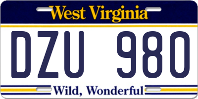 WV license plate DZU980