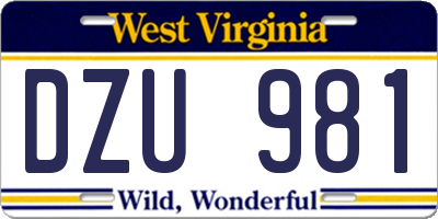 WV license plate DZU981