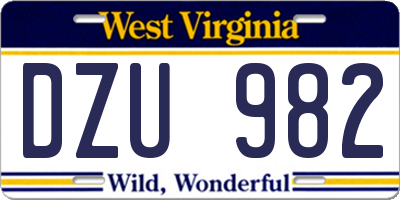 WV license plate DZU982