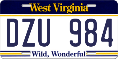 WV license plate DZU984