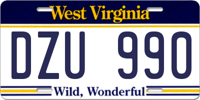 WV license plate DZU990