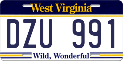 WV license plate DZU991