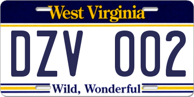 WV license plate DZV002