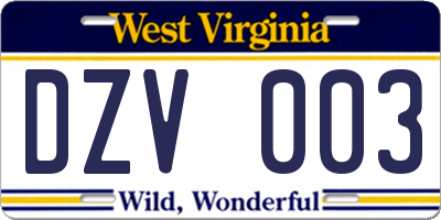 WV license plate DZV003