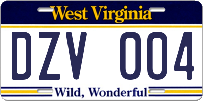 WV license plate DZV004