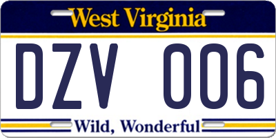 WV license plate DZV006