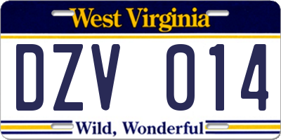 WV license plate DZV014