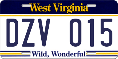 WV license plate DZV015