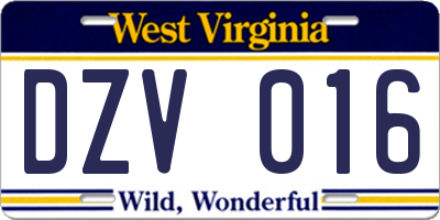 WV license plate DZV016