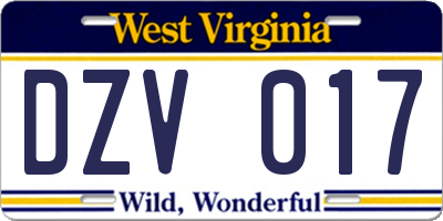 WV license plate DZV017