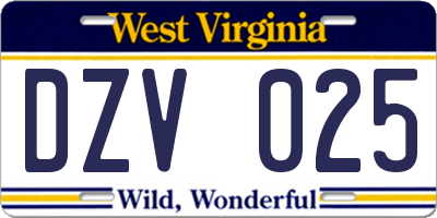 WV license plate DZV025