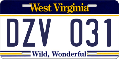 WV license plate DZV031