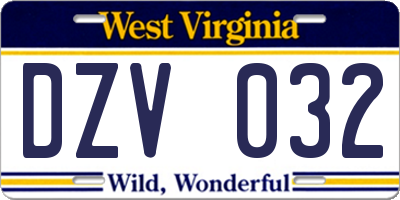 WV license plate DZV032