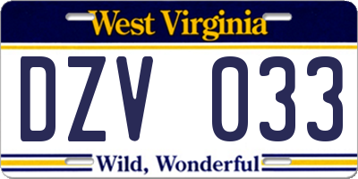 WV license plate DZV033