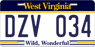 WV license plate DZV034