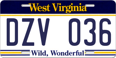 WV license plate DZV036