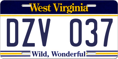 WV license plate DZV037