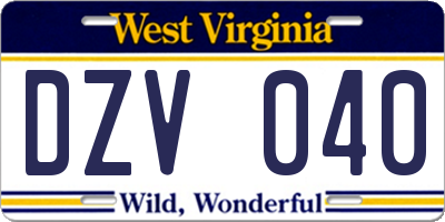 WV license plate DZV040