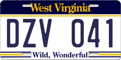 WV license plate DZV041