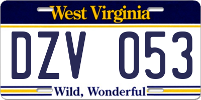 WV license plate DZV053