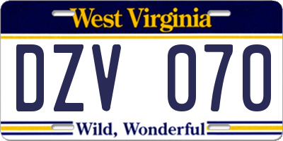 WV license plate DZV070