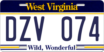 WV license plate DZV074