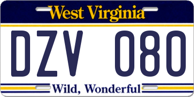 WV license plate DZV080