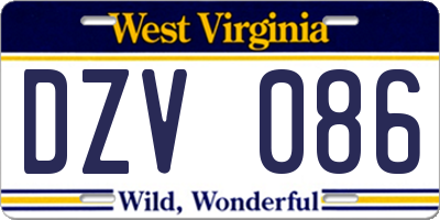 WV license plate DZV086