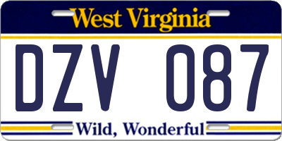 WV license plate DZV087