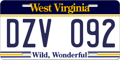 WV license plate DZV092