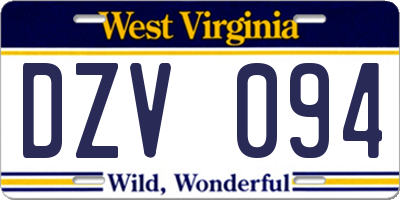 WV license plate DZV094