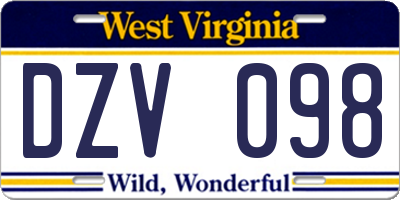 WV license plate DZV098