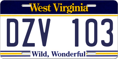 WV license plate DZV103