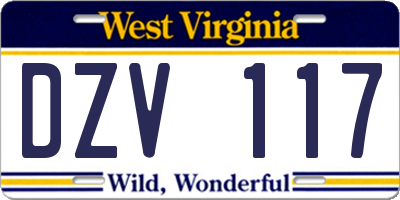 WV license plate DZV117