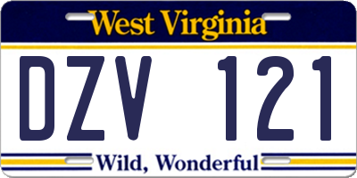 WV license plate DZV121