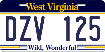 WV license plate DZV125