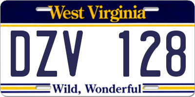 WV license plate DZV128