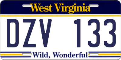 WV license plate DZV133