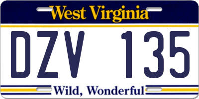 WV license plate DZV135